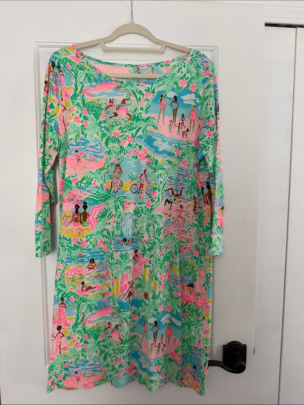 Lilly Pulitzer Pink & Green Tropical Long Sleeve Shift Dress